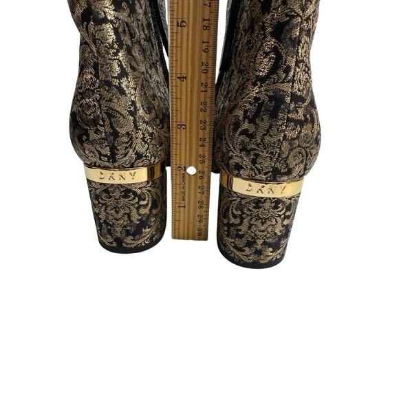 DKNY Corrie Gold Brocade Fabric Ankle Boots Size 6 M US Chunky Heel NWB - Picture 5 of 10